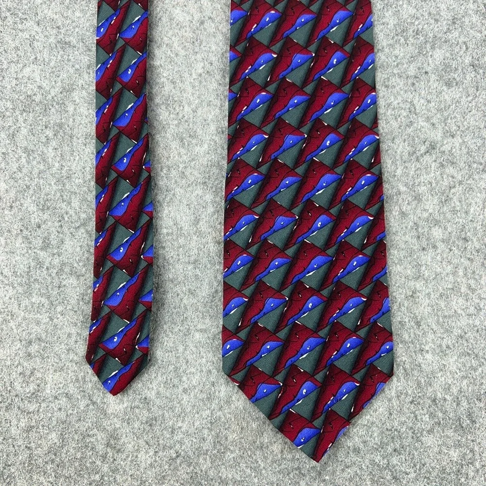 Jerry Garcia Tie Red Blue Zoot Collection 15‎ Abstract Print 100% Silk VTG 1996